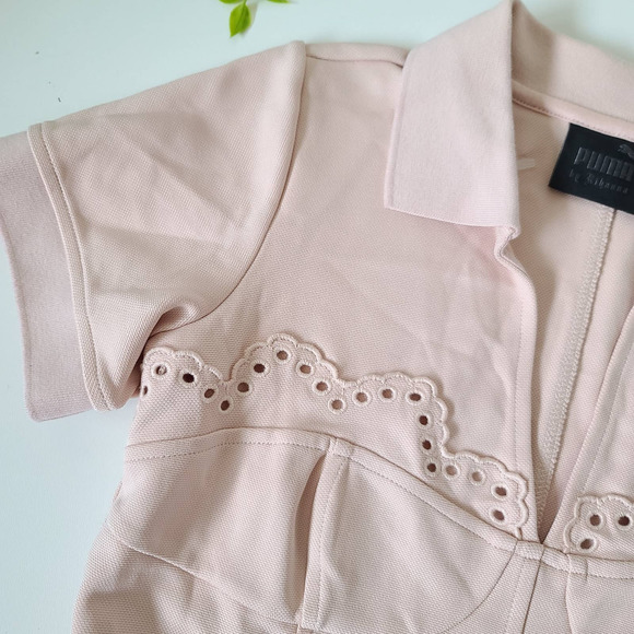 Puma Fenty By Rihanna Pink Lace Polo Collar Bodysuit Shirt Size Medium - Picture 12 of 12
